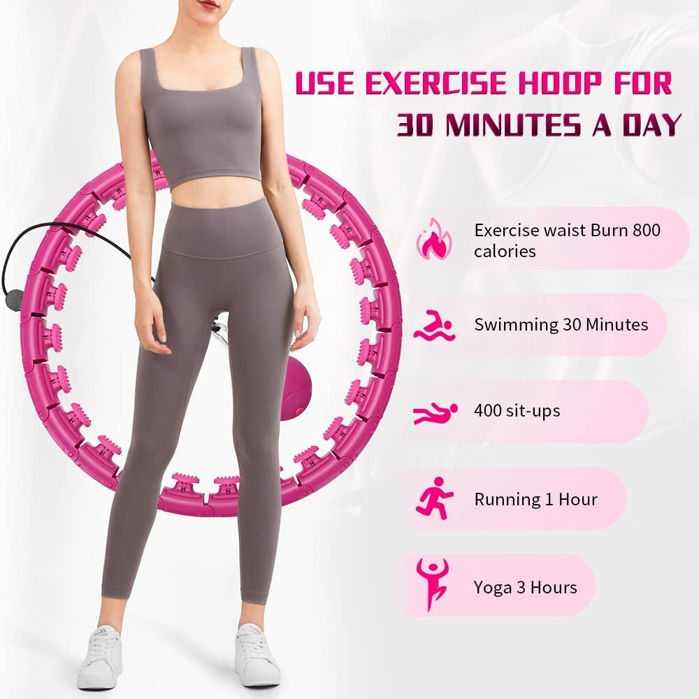 Weighted Fit Hoop, Fithoop, Fitness Hoop 2 in 1 Abdomen Fitness Massage,47Inch 24 Knots Great for Adults and Beginners Weight Loss and Exercise